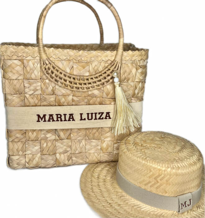 Bolsa de Palha Miami Manteiga + Chapéu Paris Personalizados