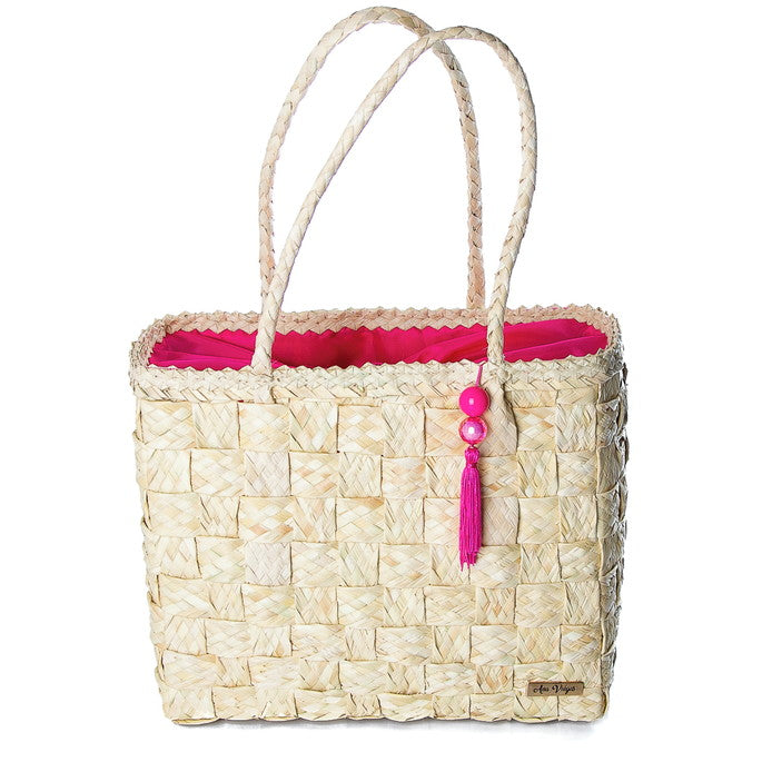 Kit Bolsa Bahamas Forro e Pingente Pink + Chapéu Paris Natural com Faixa Pink